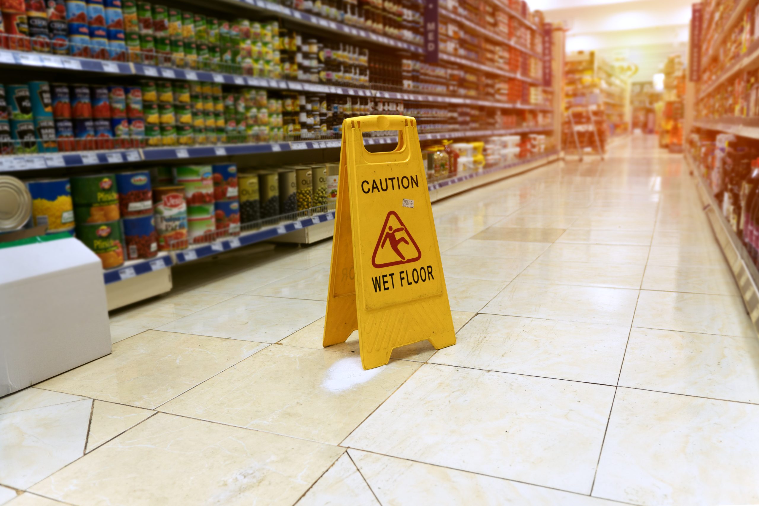 wet floor in supermarket